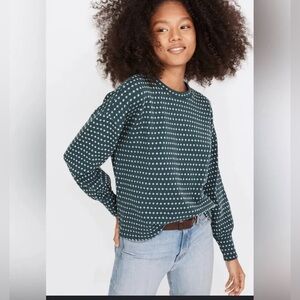 Madewell Floral Jacquard Puff-Sleeve Top Green Lane M Medium